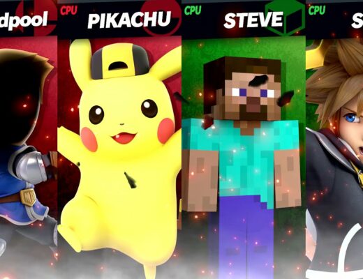 Super Smash Bros Ultimate; Pikachu and Deadpool VS Steve and Sora